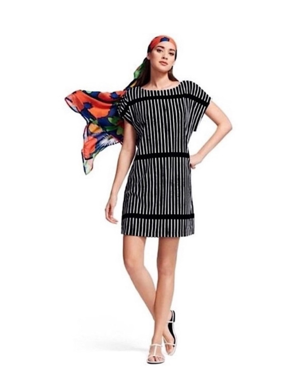 Striped Black and White Women’s Swim Coverup Dress